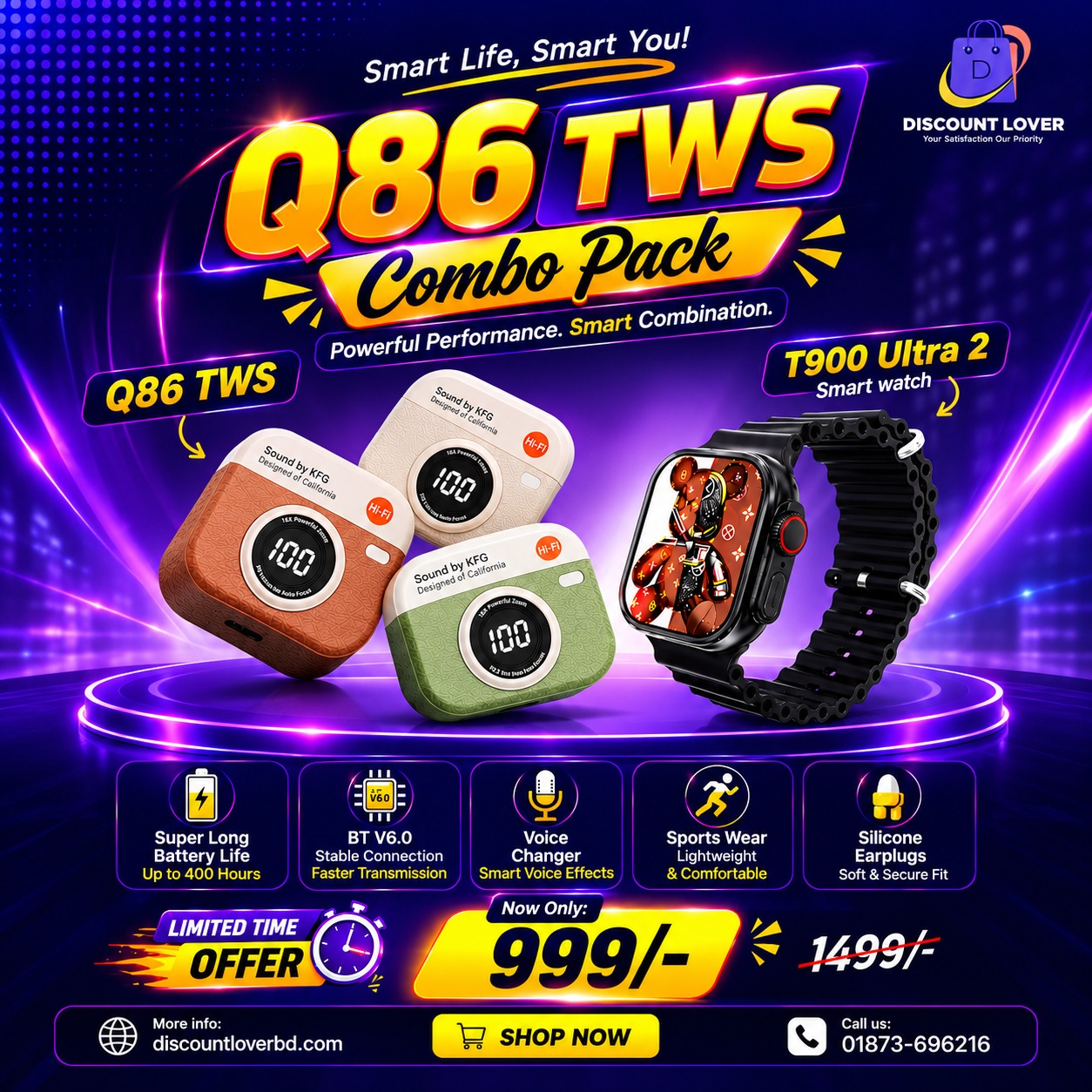 Q86 TWS & Smart Watch Combo Pack